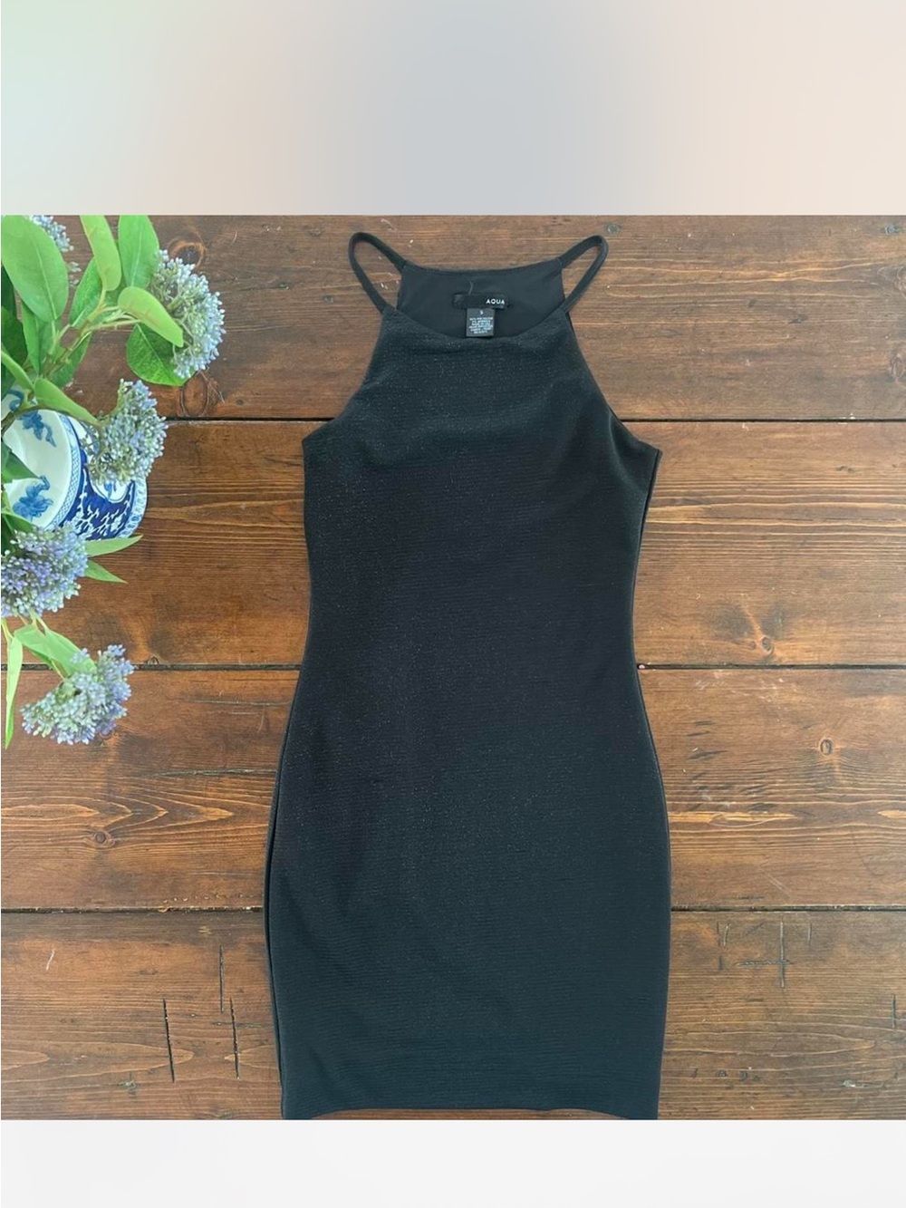 Aqua Black High-Neck Mini Dress